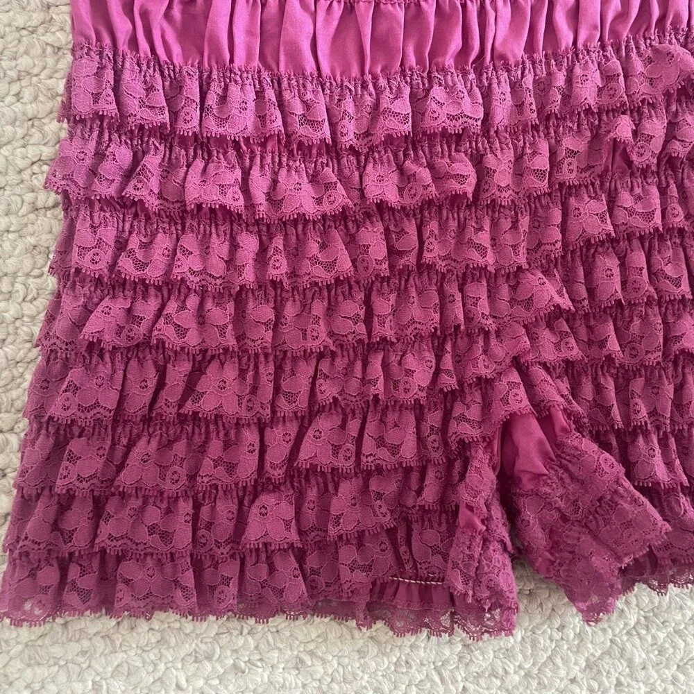 Vintage Malco Modes Ruffle Bloomers Fuchsia Lace Pettipants - Sz Large - Picture 8 of 9